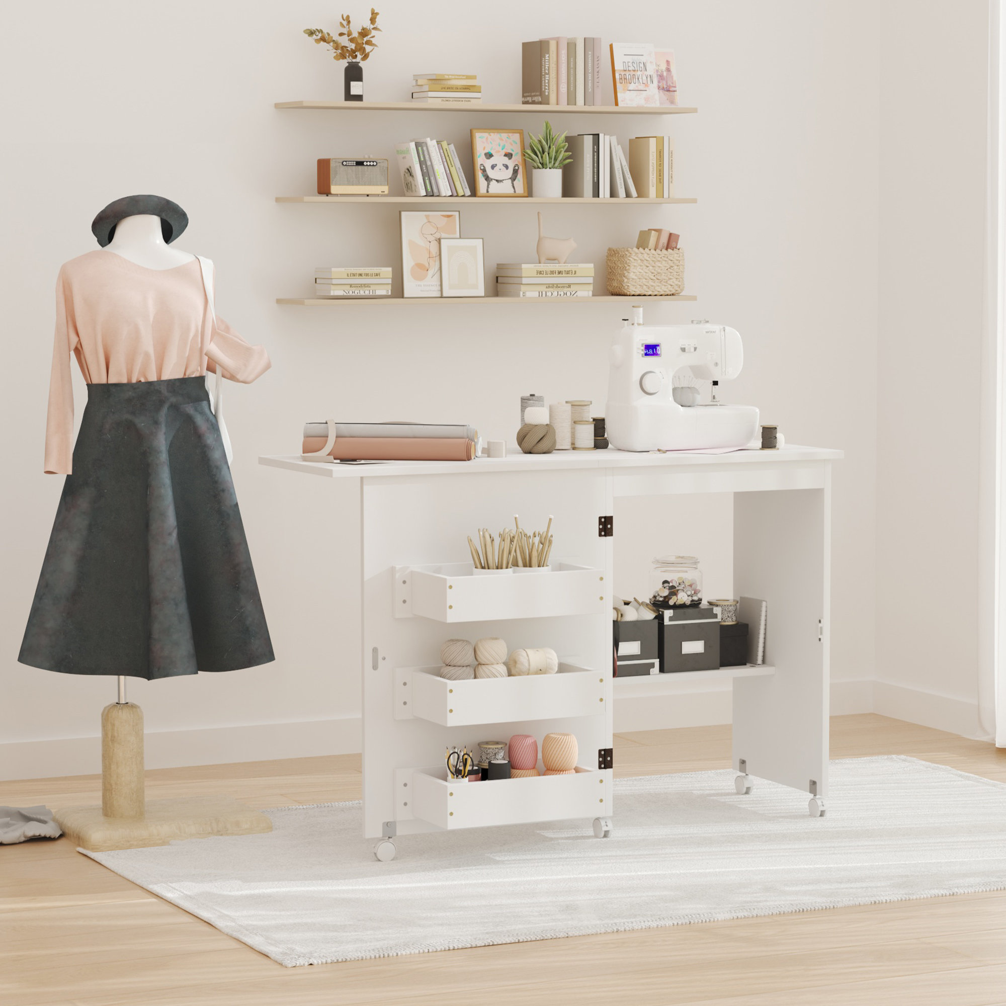 Ango Home 45.6 X 15.7 Craft Table Storage Cabinet With Sewing Machine Platform and Wheels Reviews Wayfair